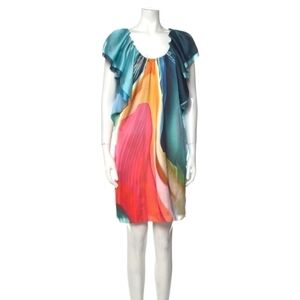 Mary Katrantzou Couture Abstract Watercolor Flutter Sleeve Dress